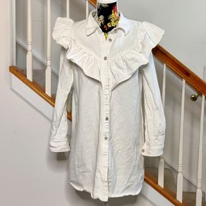 ZARA White Cream Denim Button Up Ruffle Dress